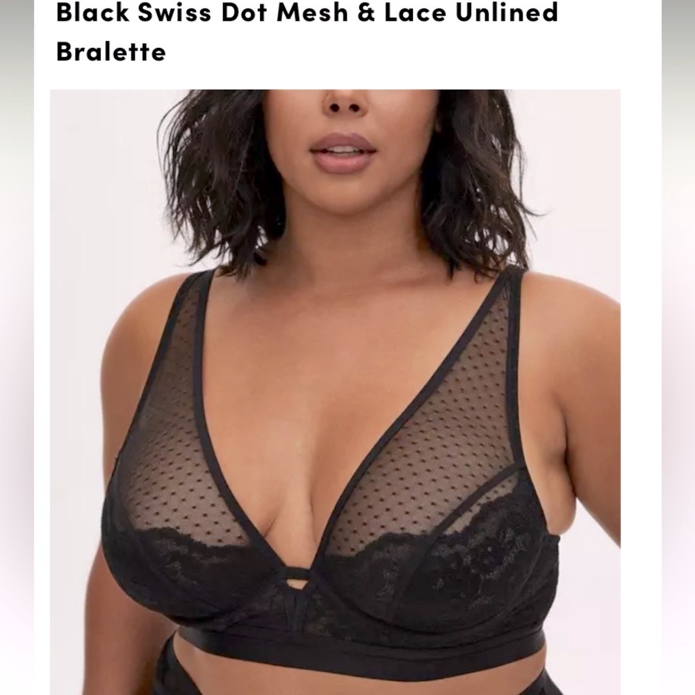 Torrid Curve Black Swiss Dot Mesh & Lace Unlined Bralette size 1